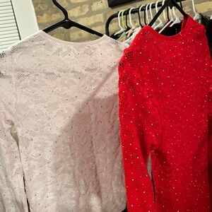 Red and White Lace Long Sleeve Tops